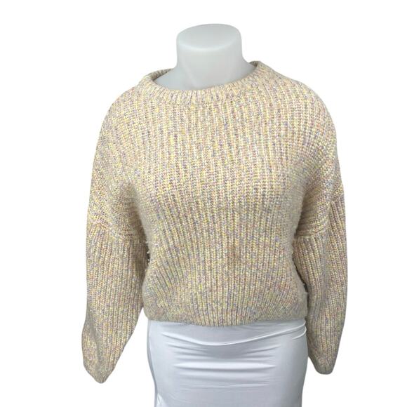 H&M Divided Beige Multicolor Chunky Knit Long Sleeve Crop Sweater Top Size XL - Picture 1 of 4